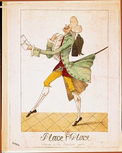 &39;Lugar, colocar! Lugar! &39;, Caricatura dos emigrantes que retornam, 1815 (gravura colorida) de French School